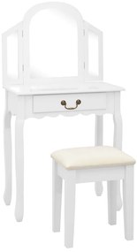 vidaXL Masă toaletă cu taburet, alb, 65x36x128 cm, lemn paulownia, MDF
