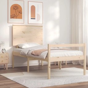 3195441 vidaXL Cadru de pat senior cu tăblie single mic, lemn masiv