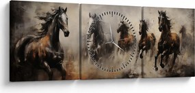 Tablou - Pictură în ulei de cai (cu ceas) (90x30 cm)