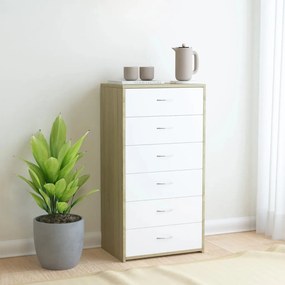 800671 vidaXL Servantă cu 6 sertare, alb și stejar Sonoma, 50x34x96 cm, PAL