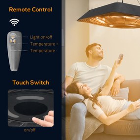 Outsunny Lampa pentru Incalzire in Aer Liber cu Lumina, 3 Niveluri de Putere 800W/1200W/2000W si Telecomanda, 45x45x10cm, Negru