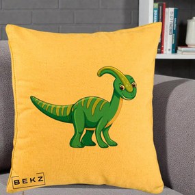 Perna Decorativa Parasaur Verde, 40x40 cm, Galben, Husa Detasabila, Perna Inclusa, BEKZ®