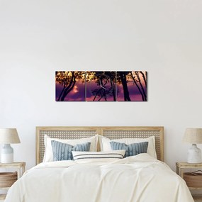 Tablou - Copaci la apus de soare (cu ceas) (90x30 cm)