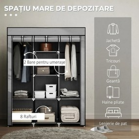 HOMCOM Dulap Economisire Spațiu cu Bază Înalțată, 8 Rafturi și 2 Bare, din Material Netesut și Oțel, Gri Deschis | Aosom Romania