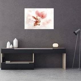 Tablou pe sticlă - Iepuraș cu Baloane (70x50 cm)