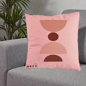 Perna Decorativa Geometric Boho Cerc si Boluri, 40x40 cm, Roz, Husa Detasabila, Perna Inclusa, BEKZ®