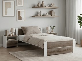 Pat de o persoana stejar alb/trufa, IKAROS DOUBLE 90 x 200 cm Saltele: Fara saltea, Somiera pat: Cu lamele drepte