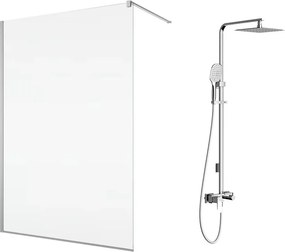 Pachet paravan dus Walk-In SanSwiss Easy crom 110x200 cm si coloana de dus Omnires Parma crom