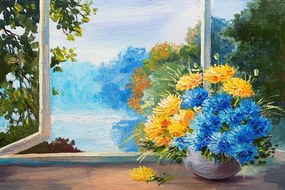 Tapet buchet de primăvară lângă fereastră