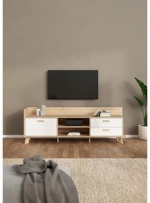 Comodă TV albă-în culoare naturală cu aspect de lemn de stejar 182x62x51 cm Ikast – Tvilum