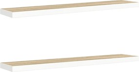 vidaXL Rafturi perete suspendate 2 buc. stejar/alb 120x23,5x3,8 cm MDF