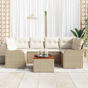 Set de canapea de grădină vidaXL cu 7 piese cu perne Bej Poli Ratan Acacia