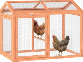 PawHut Coteț pentru găini adăpost exterior cu tijă pentru odihnă și uși duble, din lemn și metal, pentru 2 găini, 104 x 70,5 x 84 cm Portocaliu | Aosom Romania