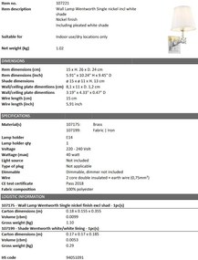 Aplica de perete up or down, finisaj nickel, abajur alb, Wentworth 107221 HZ