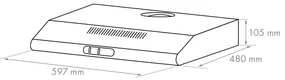 Capannina, hotă încorporabilă sub raft, 60 cm, 166 m³ / h, LED, regulator glisant, argintiu