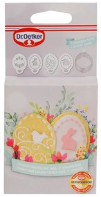 Set ustensile decorative biscuiti pentru Paste  Dr.Oetker 1879, 5 piese, 4 decoratii, 1 matrita, Otel inoxidabil, Argint