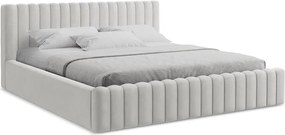 Pat matrimonial argintiu tapițat cu spațiu de depozitare cu somieră 140x200 cm Lemi – Makamii