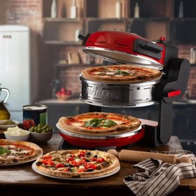Cuptor dublu pentru pizza Ariete PIZZERIA 0927/00, 2300W, 32 cm, 2 termostate pana la 400C, 5 trepte, 2 placi de piatra, Acoperire antiaderenta, Rosu