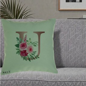 Cadou Personalizat - Perna Personalizata Monograma Rose Gold Litera U, 40x40 cm, Verde, Husa Detasabila, Perna Inclusa, BEKZ®