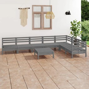 3083021 vidaXL Set mobilier de grădină, 8 piese, gri, lemn masiv de pin