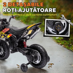 AIYAPLAY Motocicletă Electrică pentru Copii 3-8 Ani, 2 Motoare 12V, Roți Ajutătoare Detașabile, 30 kg, Galben | Aosom Romania
