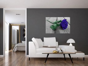 Tablou - Trandafir albastru cu tulpina verde (90x60 cm)