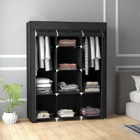 HOMCOM Dulap din Material Textil cu Bază Înălțată, 8 Rafturi și 2 Bare, 125x43x162.5 cm, Gri Închis | Aosom Romania