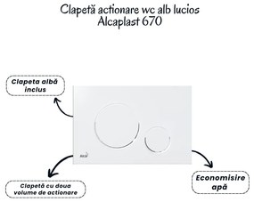 Set vas wc suspendat rimless cu capac soft close Oslo, rezervor incastrat si clapeta alb lucios Alcaplast