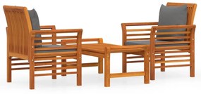 Set mobilier de gradina cu perne, 3 piese, lemn masiv de acacia Morke gra, 2x fotoliu + masa, 1
