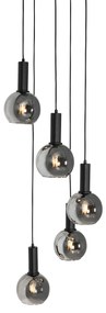 Lampă de suspendare Art Deco neagră cu sticlă fumă rotundă 5 lumini - Josje