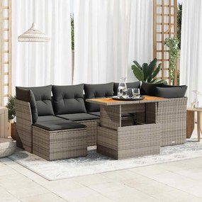 vidaXL Set canapele de grădină, 7 piese, cu perne, gri, poliratan