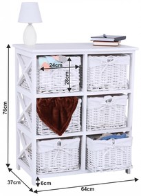 Comoda, lemn rachita material textil, alb, RAFAELLO 6