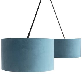 Lampa suspendată neagră cu abajururi de catifea albastru și auriu 35 cm cu 2 lumini - Blitz