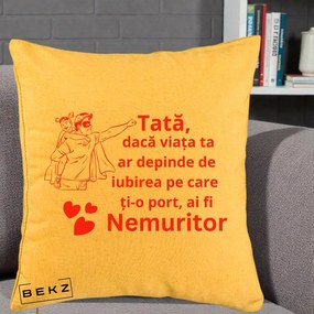 Cadou pentru Tata - Perna Personalizata Tata Nemuritor cu Fetita, 40x40 cm, Galben, Husa Detasabila, Perna Inclusa, BEKZ®