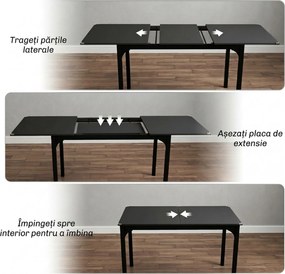 HOMCOM Masă de Grădină Extensibilă pentru 4-6 Persoane cu Picioare din Oțel, 160x70x75 cm, Negru | Aosom Romania