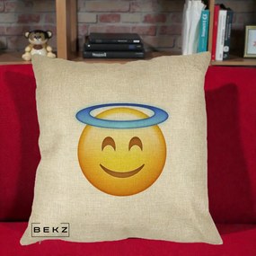Perna Decorativa Emoji Inger cu Aureola, 40x40 cm, Crem, Husa Detasabila, Perna Inclusa, BEKZ®