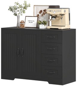 HOMCOM Sideboard, Cufăr, stil modern, 4 sertare, 1 dulap, 105 x 40 x 76 cm, Negru | Aosom Romania