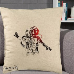 Perna Decorativa Astronaut Rock Sketching, 40x40 cm, Bej, Husa Detasabila, Perna Inclusa, BEKZ®