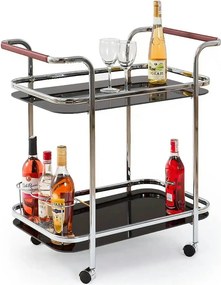 Carucior servire BAR7, negru/crom, sticla/otel, 69x42x74 cm