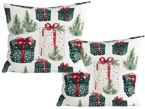 Set de 2 huse decorative pentru perna CHRISTMAS PRESENT 45x45 cm, crem