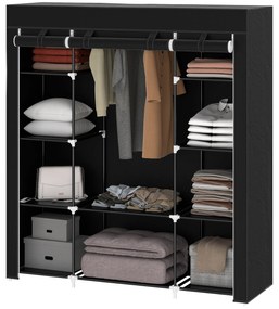 HOMCOM Dulap de depozitare penderie din material textil pliabil cu bara de suspendare si rafturi, 150 x 43 x 162,5 cm, negru | Aosom Romania