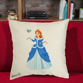 Perna Personalizata Printesa Albastra cu Pasare, 40x40 cm, Ecru, Husa Detasabila, Perna Inclusa, BEKZ®