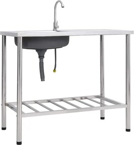 vidaXL Chiuvetă de camping cu o cuvă, cu robinet, oțel inoxidabi