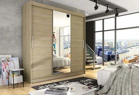 Expedo Dulap dormitor cu uşi glisante LUKAS cu oglindă, 250x215x58, negru mat