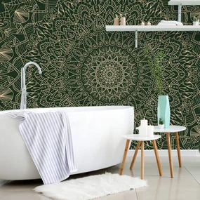 Tapet Mandala decorativă detaliată în  culoare verde
