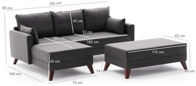 Coltar Modular pe Stanga cu Taburet, Cadru Lemn de Brad, Bella Mini, Gri Antracit