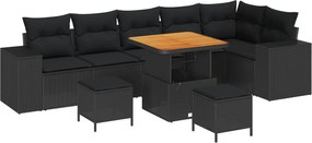 vidaXL Set de canapele pentru grădină cu pernă 9 pcs Negru poliratan