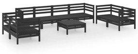 Set mobilier de gradina, 9 piese, negru, lemn masiv de pin Negru, 1