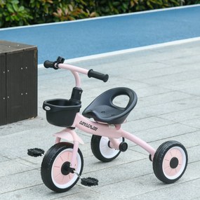 AIYAPLAY Tricicleta pentru Copii 2-5 Ani cu Scaun Reglabil, Bicicletă pentru Copii cu Coș, 70,5x53x58 cm, Roz | Aosom Romania