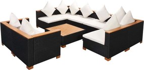 vidaXL Set mobilier de grădină cu perne, 9 piese, negru, poliratan